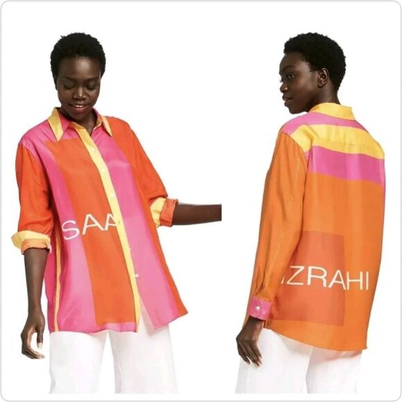 Isaac Mizrahi 20th Anniversary Collection Colorblock 100% Silk Blouse S - Picture 2 of 10